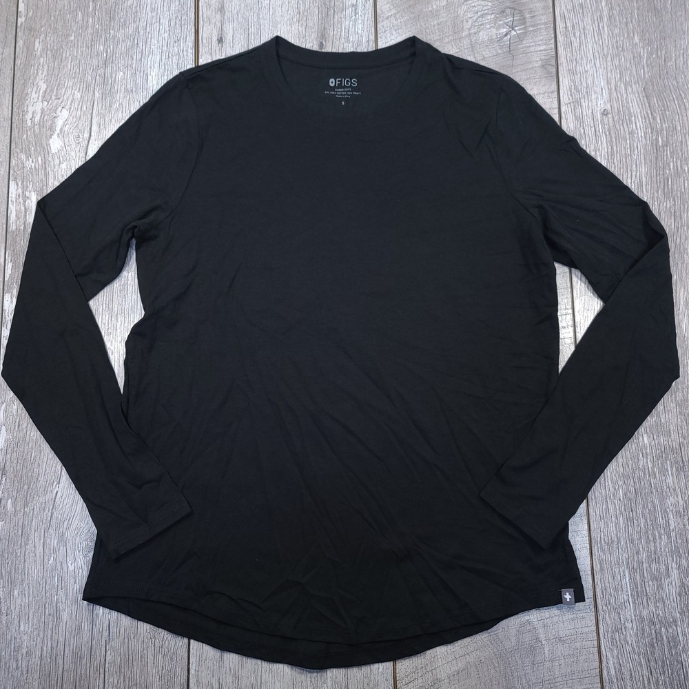 FIGS Long Sleeve Underscrub Women Size Small Black Pima Cotton Modal Top
